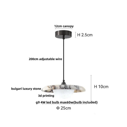 Decorbites LED pendant lamp, bulgari stone, 25cm globe, 200cm adjustable wire, black canopy on Tampa Home & Garden Store