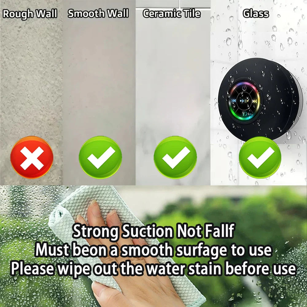 Portable Waterproof Bluetooth Speaker with LED Light Suction Cup Outdoor