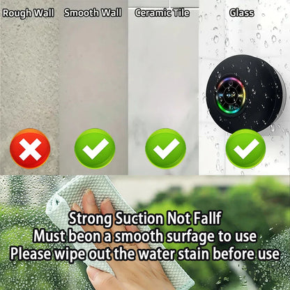 Portable Waterproof Bluetooth Speaker with LED Light Suction Cup Outdoor