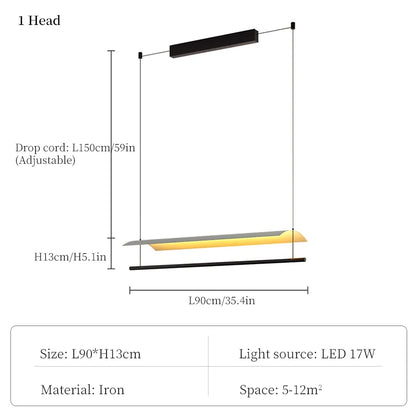 DecorBites iron kitchen island pendant light, 1 head, slim black bar with warm LED glow on Tampa Home & Garden Store