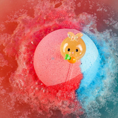 Kids bath bombs with surprise inside by Silcy Skin; pink blue dual color fizz with bath toy on Tampa Home & Garden Store