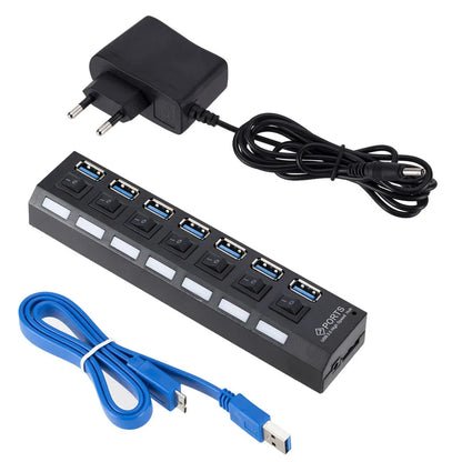 UpTrend Deals 7-Port USB 3.0 hub with power adapter, black with 7 blue USB 3.0 ports on Tampa Home & Garden Store