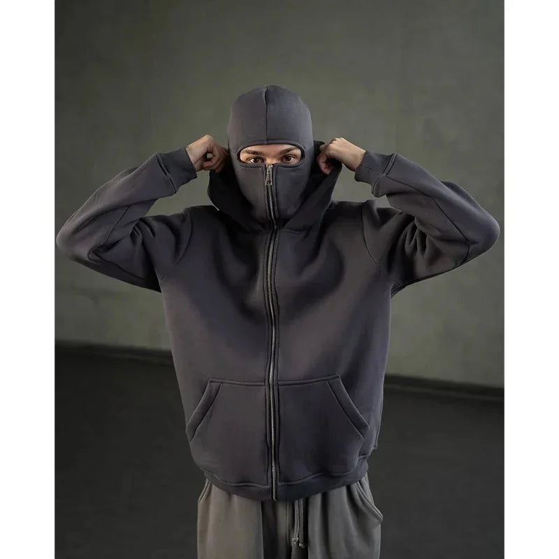 Men's balaclava zip hoodie with mask, dark gray UpTrend Deals hooded jacket with front pockets on Tampa Home & Garden Store