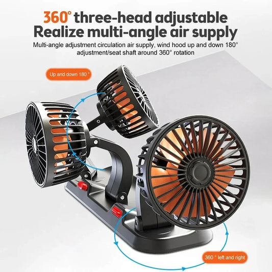 Dual Head Car Fan | 12 Volt Fan with 360° Rotation & Adjustable Airflow | Portable Cooling Solution for Cars - Tampa Home & Garden Store