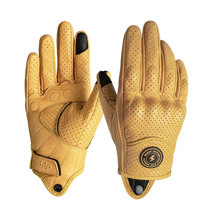 Vintage tan leather motorcycle gloves, perforated breathable, touchscreen-friendly, BikerZoneZ on Tampa Home & Garden Store