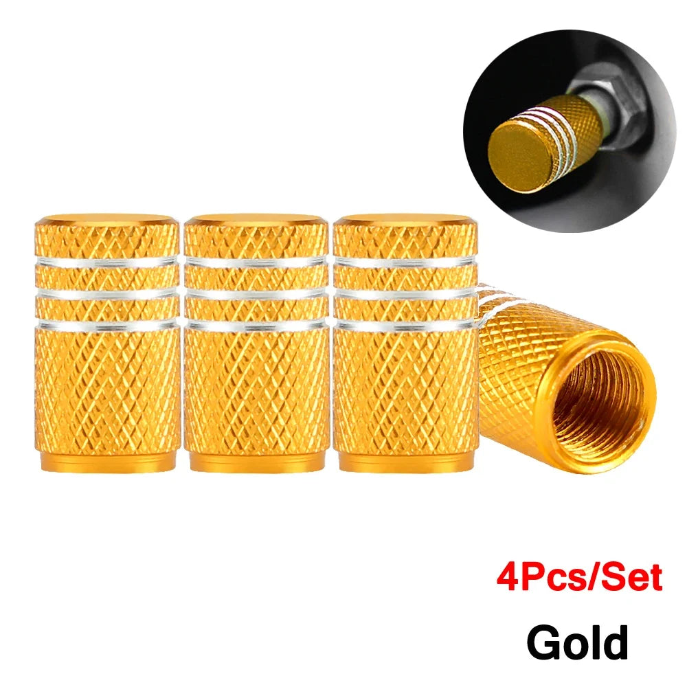 Valve caps set 4pcs gold knurled aluminum for motor vehicle tires BikerZoneZ on Tampa Home & Garden Store