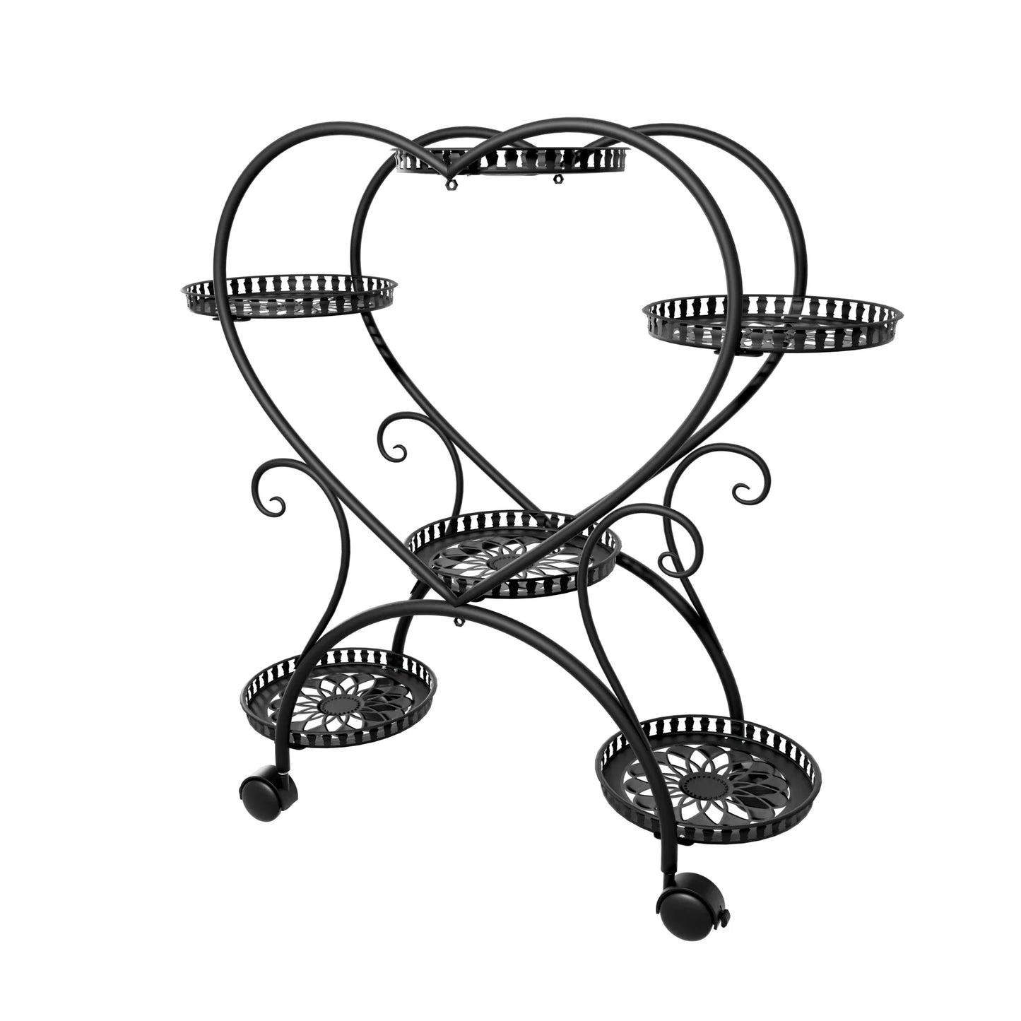 Black Metal Heart 6 Tier Rack For Garden Plants