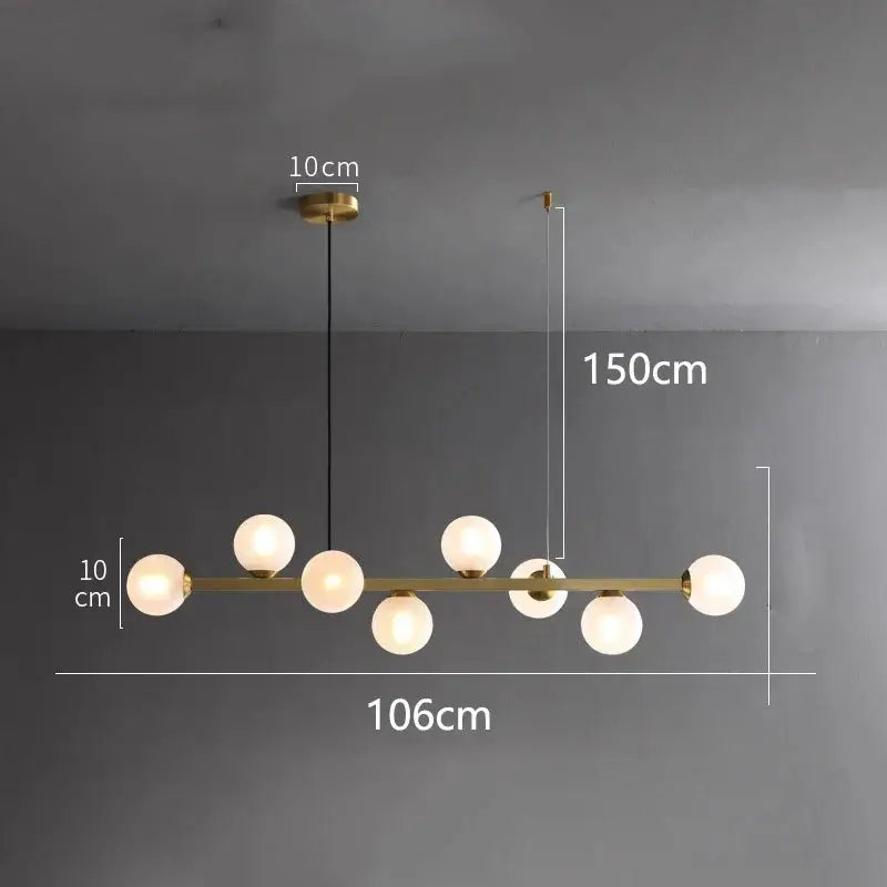 DecorBites LED pendant chandelier with globe bulbs, gold-tone bar, 106 cm long on Tampa Home & Garden Store