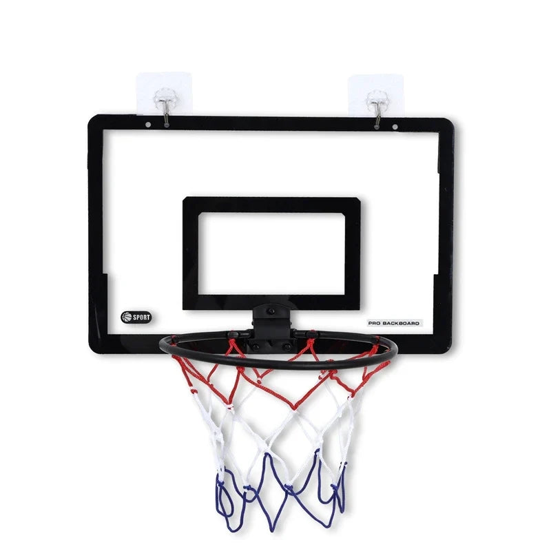 Mini basketball hoop with black backboard, red/blue net, door or wall mount for indoor play on Tampa Home & Garden Store