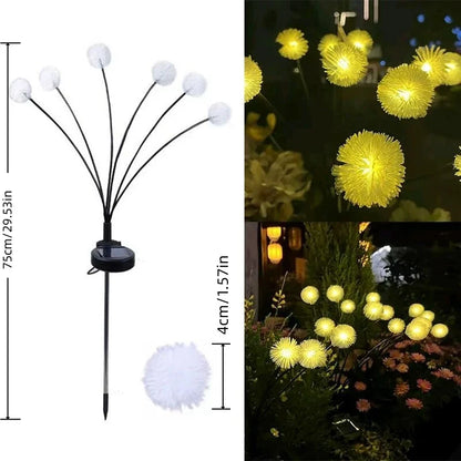 Perfecsy 1PC Solar LED Dandelion Garden Light, 6-head stake, white fluffy pom-pom tips on Tampa Home & Garden Store