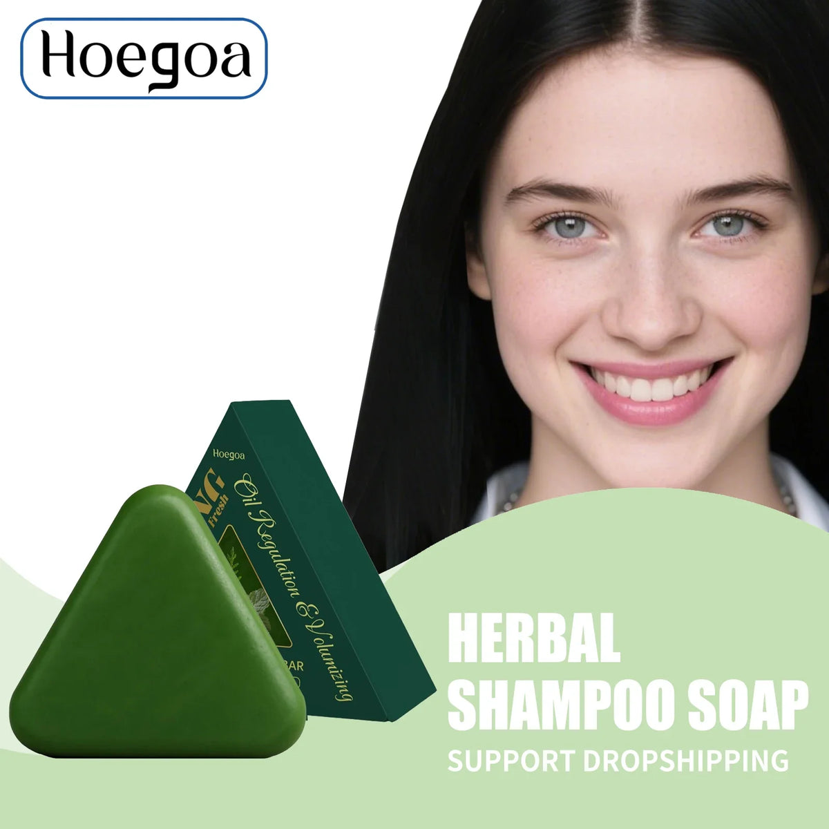 Triangle green herbal hair growth shampoo soap bar with green box Hoegoa logo by Silcy Skin on Tampa Home & Garden Store