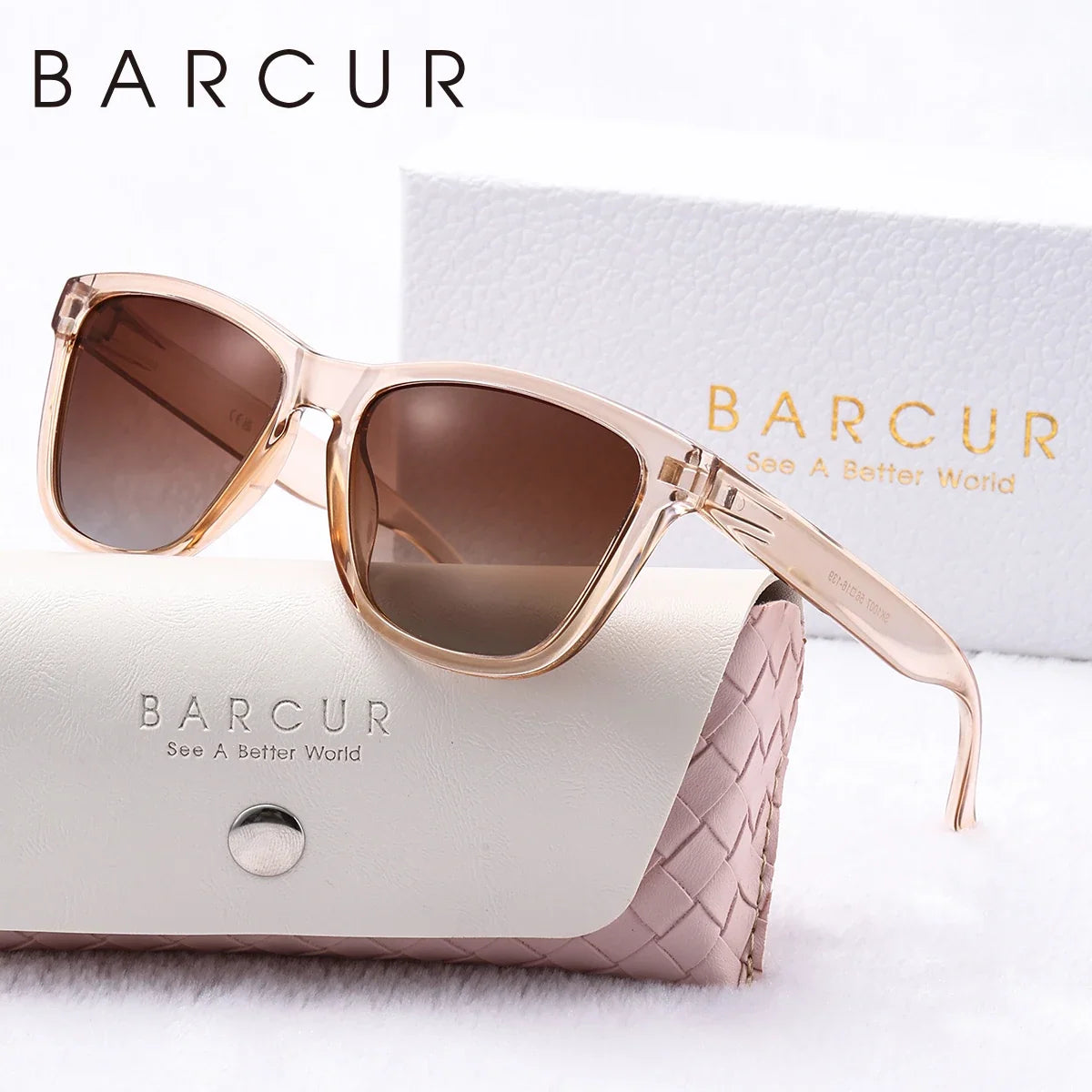 BARCUR polarized sunglasses, pink frame and mirrored brown lenses on Tampa Home & Garden Store