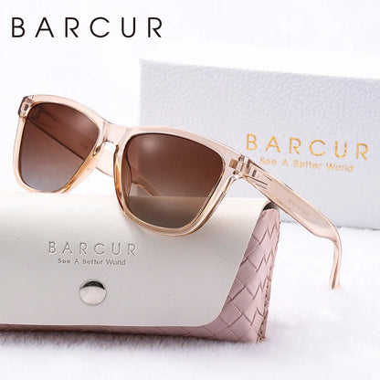 BARCUR polarized sunglasses, pink frame and mirrored brown lenses on Tampa Home & Garden Store