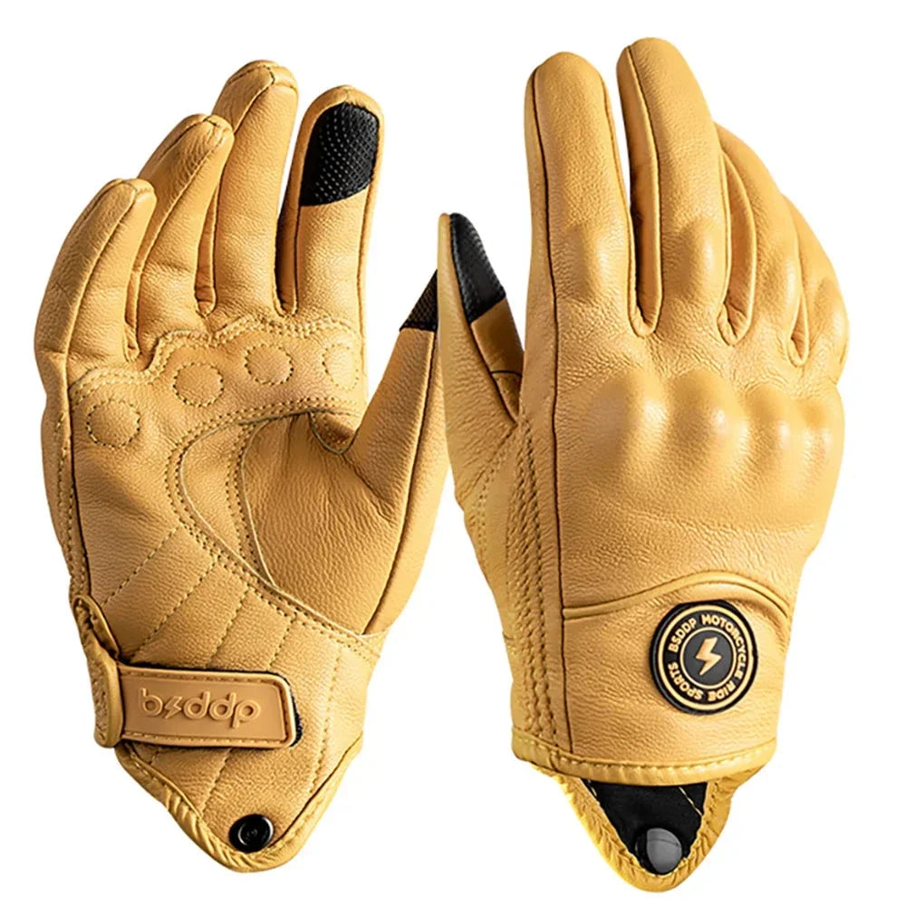 Vintage real leather breathable touch-screen motorcycle gloves tan by BikerZoneZ on Tampa Home & Garden Store