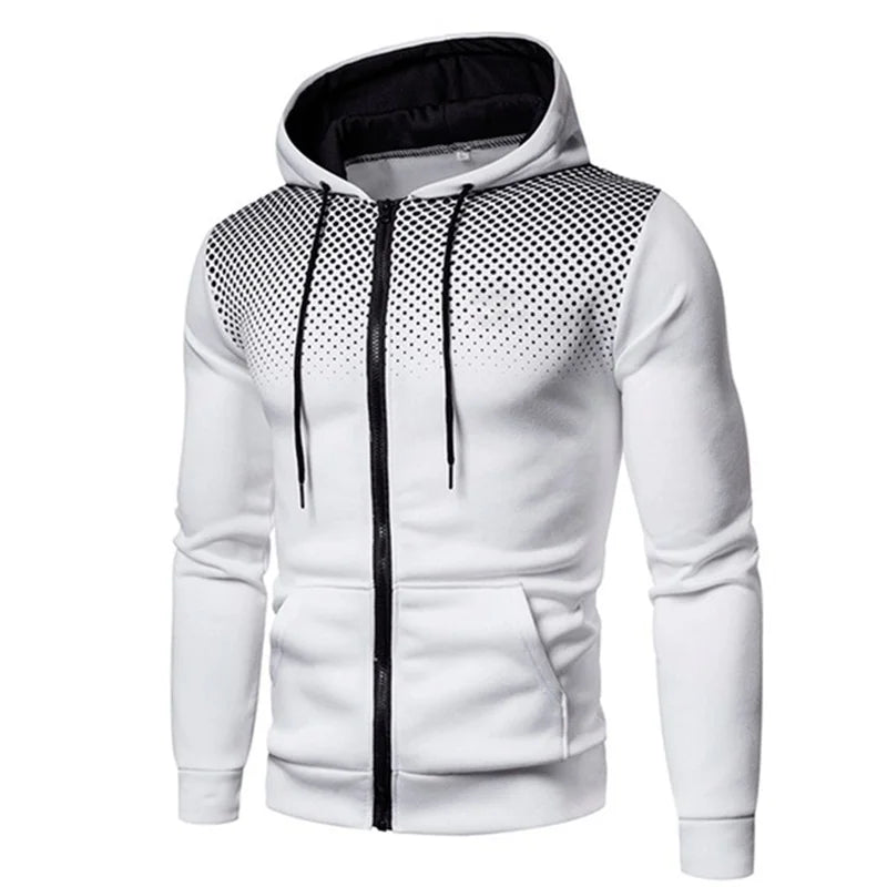Men's zip-up hoodie with black polka dot shoulders, UpTrend Deals pocket sweatshirt on Tampa Home & Garden Store