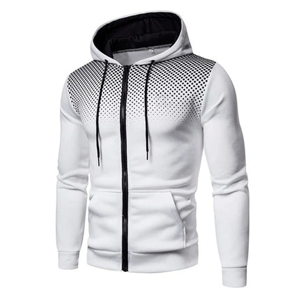 Men's zip-up hoodie with black polka dot shoulders, UpTrend Deals pocket sweatshirt on Tampa Home & Garden Store