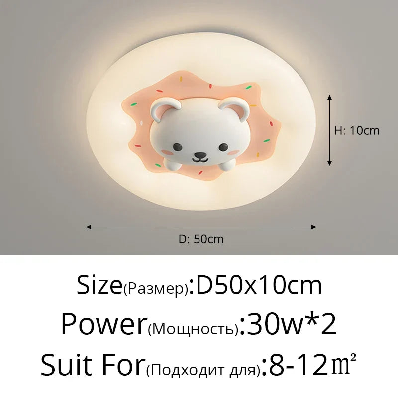 DecorBites Kids Room Chandelier white bear head on pink donut ring 50cm dia remote dimmable on Tampa Home & Garden Store