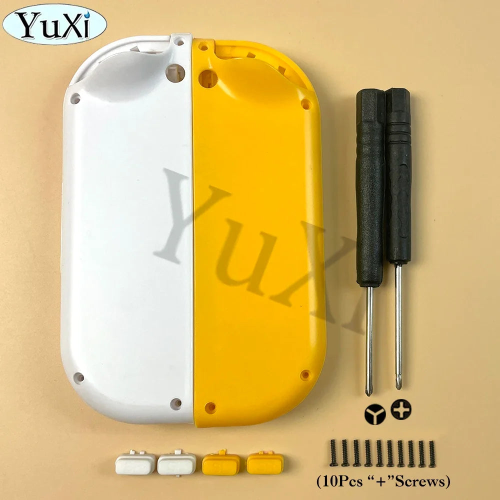 Joy-Con shell housing kit white left and yellow right with LR/SL/SR caps, screws & drivers on Tampa Home & Garden Store