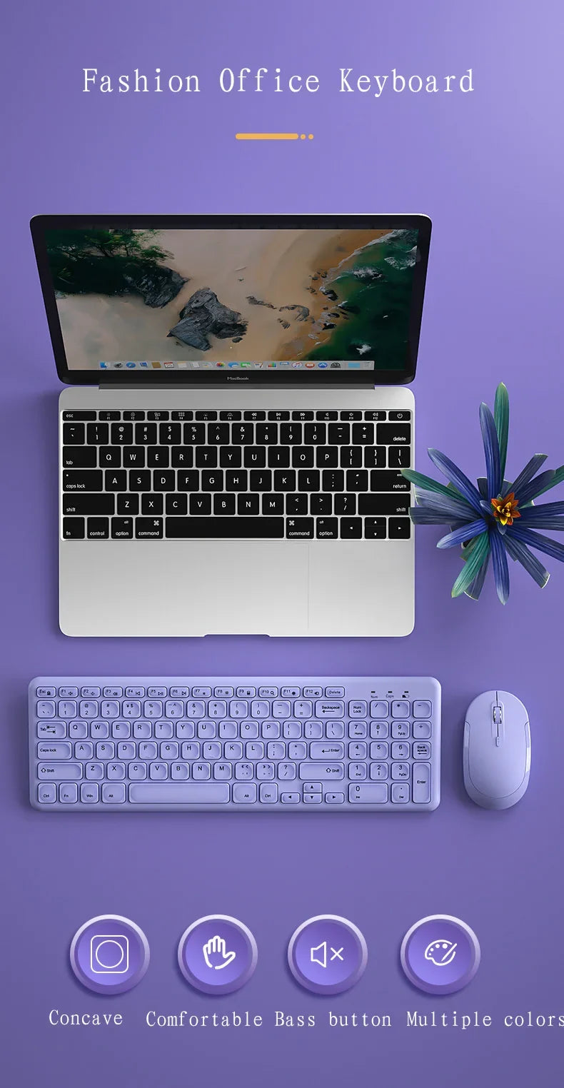 Purple wireless keyboard and mouse set, lavender color, 2-piece fashion office gaming kit on Tampa Home & Garden Store
