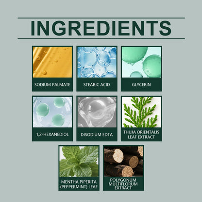 Herbal Usman Grass Shampoo Soap by Silcy Skin; ingredient grid with peppermint leaf on Tampa Home & Garden Store