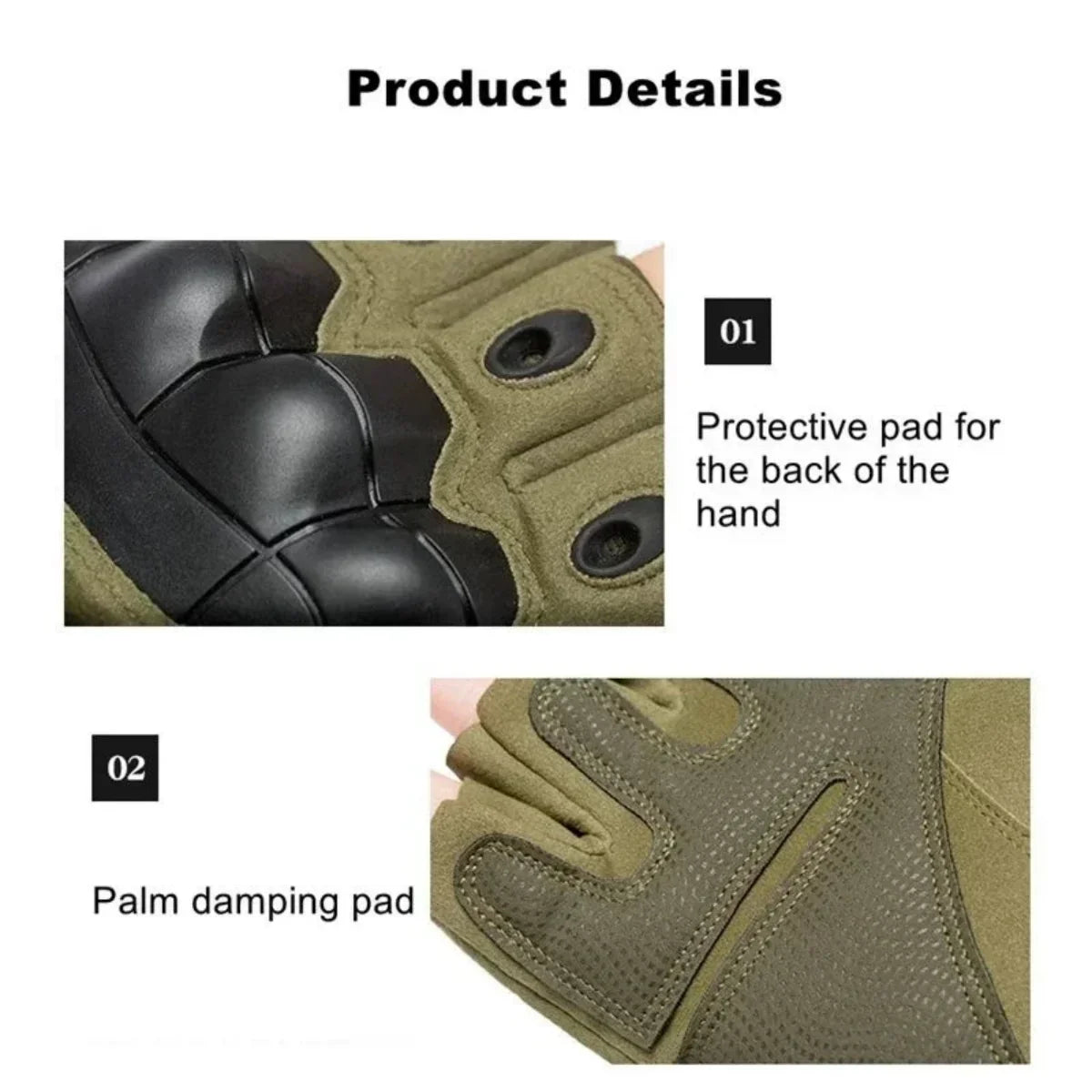 BikerZoneZ Tactical Sports Gloves olive green with back-of-hand pad and palm damping pad on Tampa Home & Garden Store