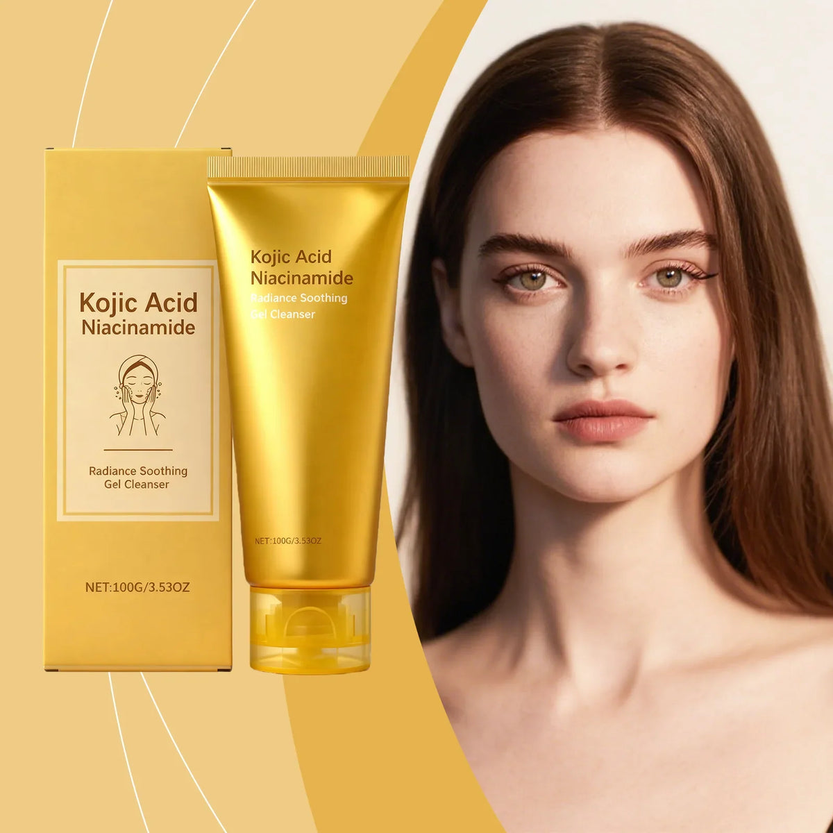 Kojic Acid Niacinamide Radiance Gel Cleanser tube with matching golden box on Tampa Home & Garden Store