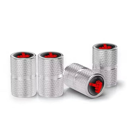4pcs aluminium valve stem caps, knurled silver metal with red interiors, by BikerZoneZ on Tampa Home & Garden Store