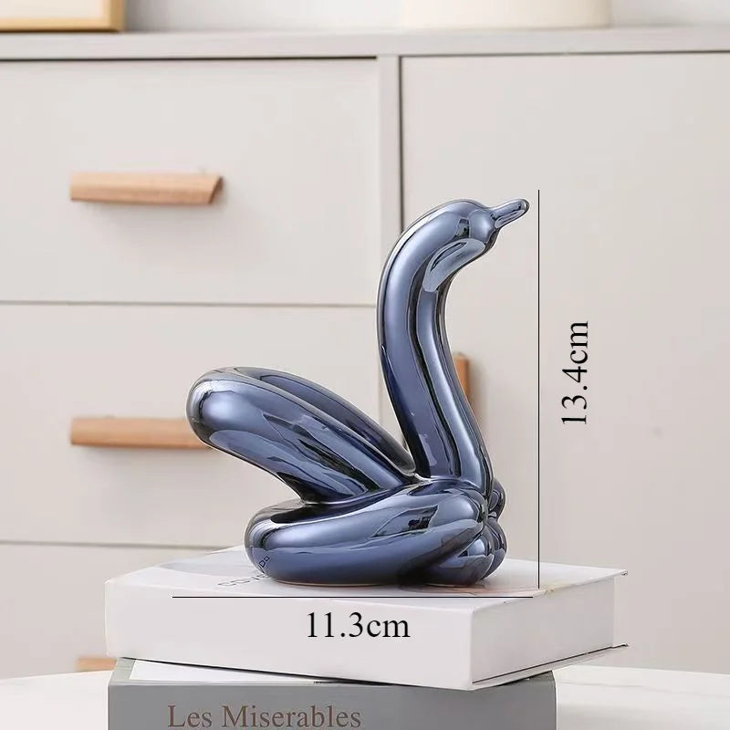 13.4cm mini balloon swan abstract ceramic ornament by Perfecsy in metallic blue for decor on Tampa Home & Garden Store