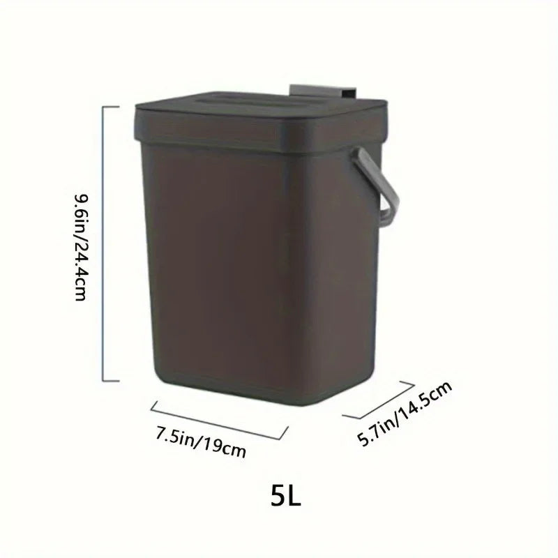 Perfecsy Space-Saving Quiet-Close Trash Can, brown 5L with lid and side handle on Tampa Home & Garden Store