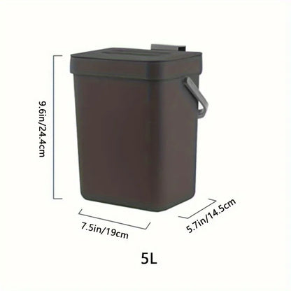 Perfecsy Space-Saving Quiet-Close Trash Can, brown 5L with lid and side handle on Tampa Home & Garden Store