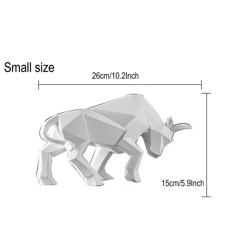 Perfecsy geometric resin bull ornament, white gray Nordic decor statue, 26cm long desk shelf on Tampa Home & Garden Store