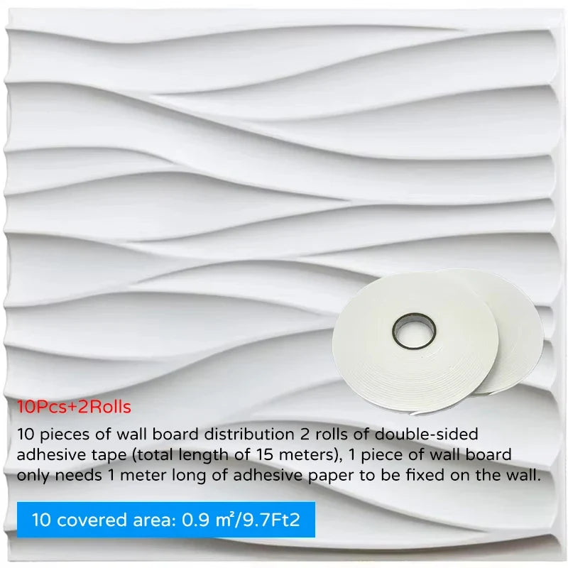 Perfecsy 10pcs 30x30cm 3D wave wall panels with 2 rolls double-sided tape in white on Tampa Home & Garden Store