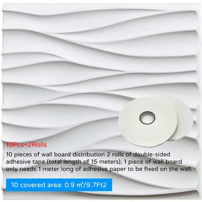 Perfecsy 10pcs 30x30cm 3D wave wall panels with 2 rolls double-sided tape in white on Tampa Home & Garden Store