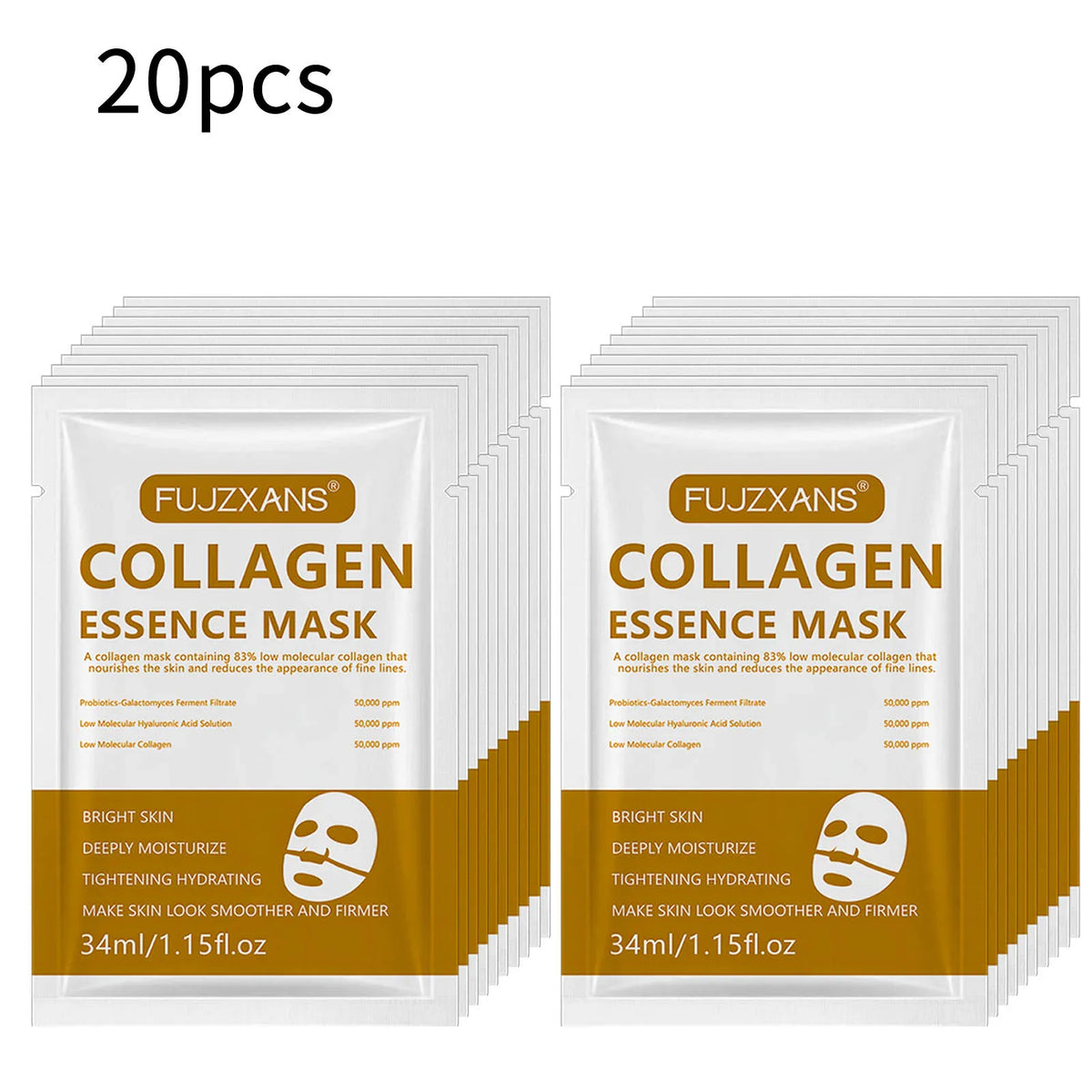 Collagen essence masks by FUJXZANS, two packs of white sachets with brown logo on Tampa Home & Garden Store