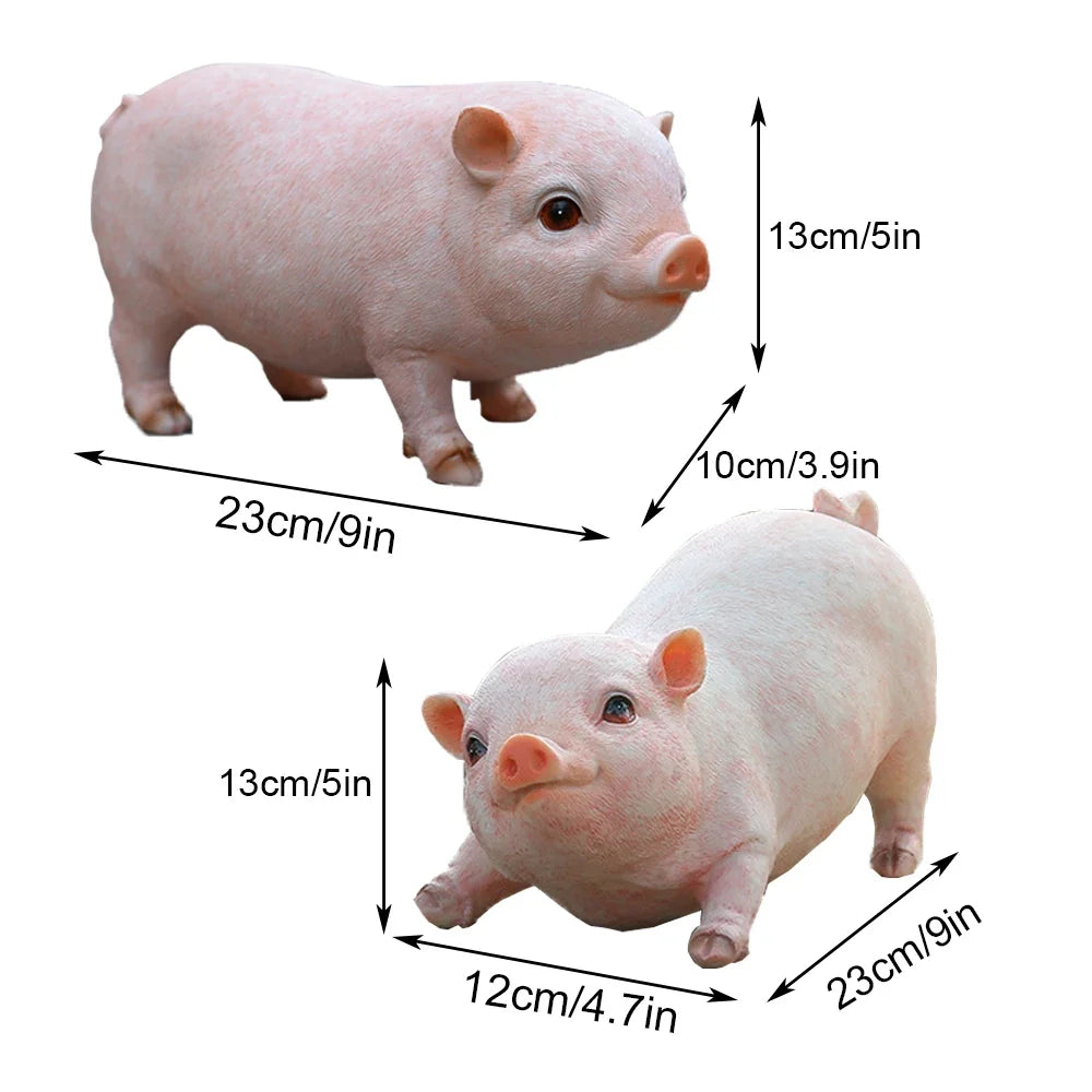 Pair of pink piggy resin statues for garden decor, Perfecsy brand, outdoor tabletop yard accents on Tampa Home & Garden Store