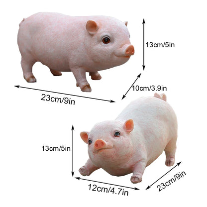 Pair of pink piggy resin statues for garden decor, Perfecsy brand, outdoor tabletop yard accents on Tampa Home & Garden Store