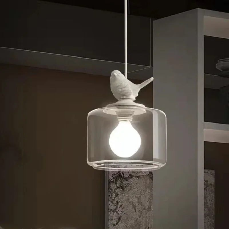 Perfecsy birds glass pendant light with clear glass shade and white bird finial, E27 LED on Tampa Home & Garden Store