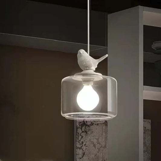 Perfecsy birds glass pendant light with clear glass shade and white bird finial, E27 LED on Tampa Home & Garden Store