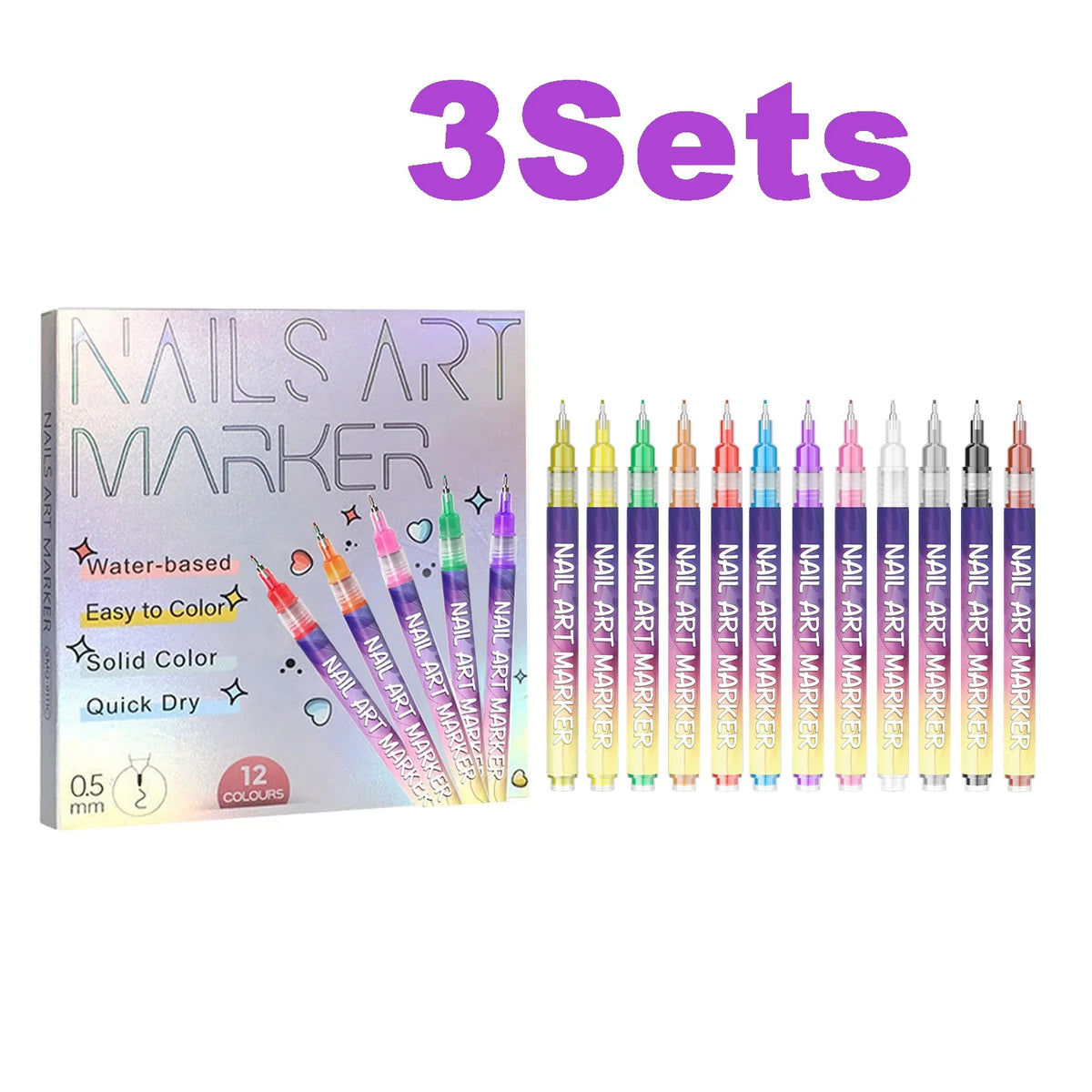 12-color nail art pens set by Silcy Skin with water-based quick-dry markers for abstract lines on Tampa Home & Garden Store