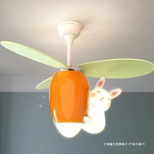 DecorBites Rabbit Carrot Helicopter Ceiling Fan Lamp orange body with green blades on Tampa Home & Garden Store