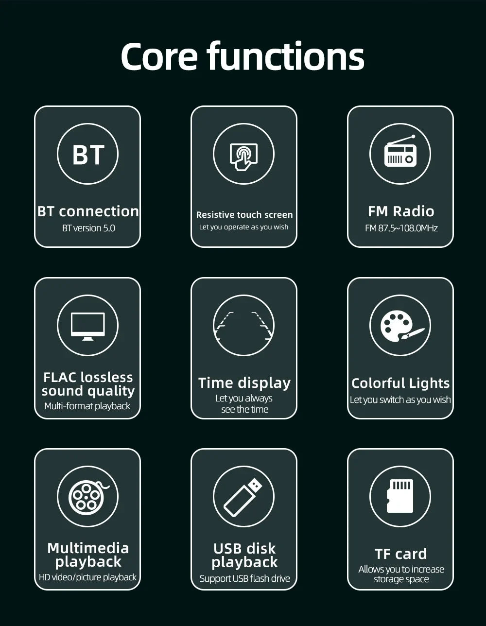 7-inch touch screen car stereo core features: BT, resistive touch, FM radio, FLAC, time display on Tampa Home & Garden Store