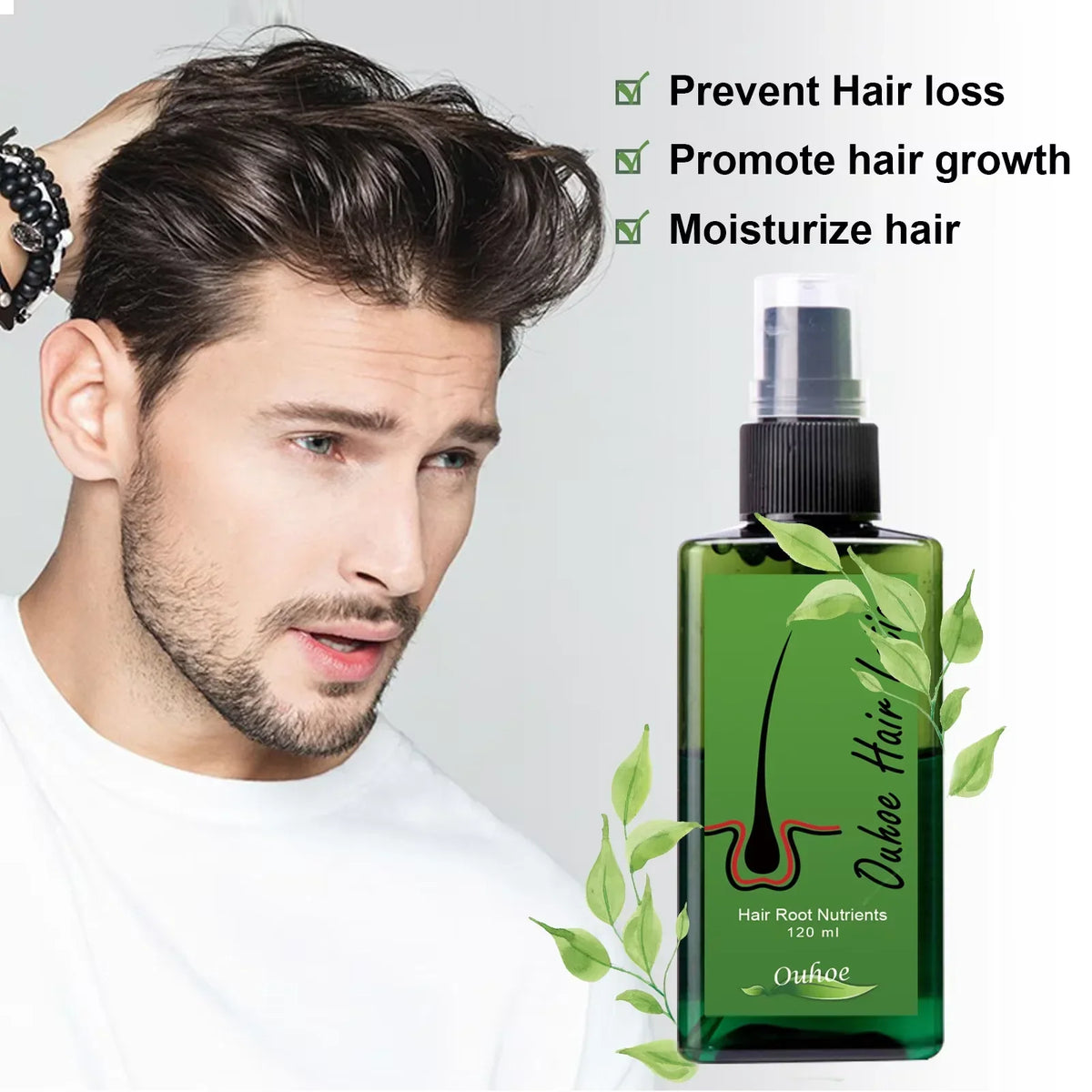 Hair growth spray Silcy Skin in a green bottle with spray top and leafy accents on Tampa Home & Garden Store