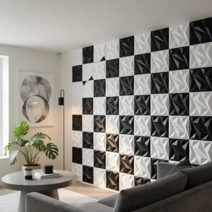 10pcs 30x30cm 3D wall panels, black and white geometric tile mural for living room on Tampa Home & Garden Store