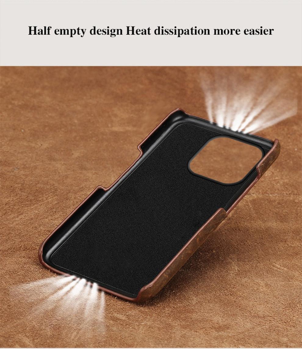 Classic genuine brown leather iPhone case with black interior and leather bumper by Stevvex on Tampa Home & Garden Store