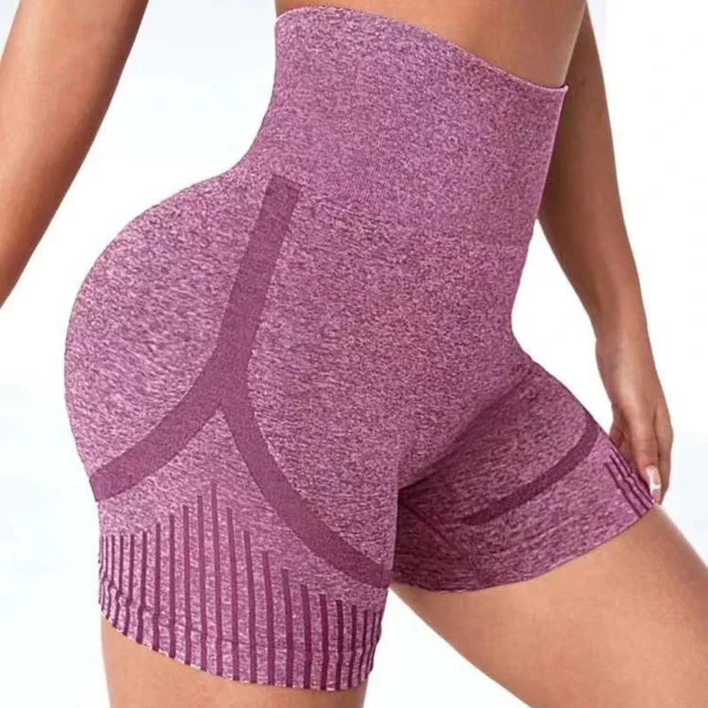 Women high waist seamless yoga shorts in purple heather quick-dry fabric UpTrend Deals on Tampa Home & Garden Store