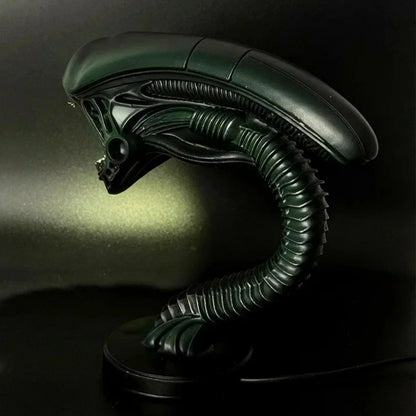 Alien resin figurine lamp stand by Perfecsy, green-black with ribbed neck for bedroom decor on Tampa Home & Garden Store
