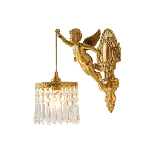 Brass Angel Wall Lamp Crystal Sconce Light Bedside Balcony Corridor Porch Decor - Tampa Home & Garden Store