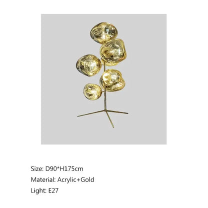 DecorBites LED lava floor lamp with gold acrylic globes on a slim gold tripod base, lighting on Tampa Home & Garden Store