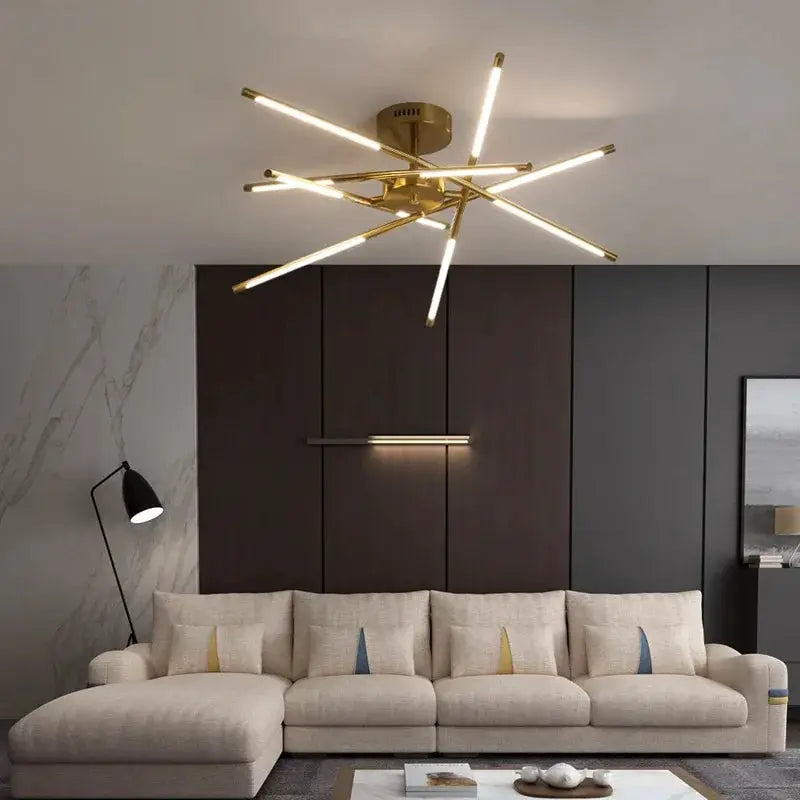 DecorBites Linen Ceiling Chandelier black gold pendant lamp with starburst metal rods on Tampa Home & Garden Store
