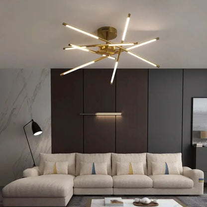 DecorBites Linen Ceiling Chandelier black gold pendant lamp with starburst metal rods on Tampa Home & Garden Store